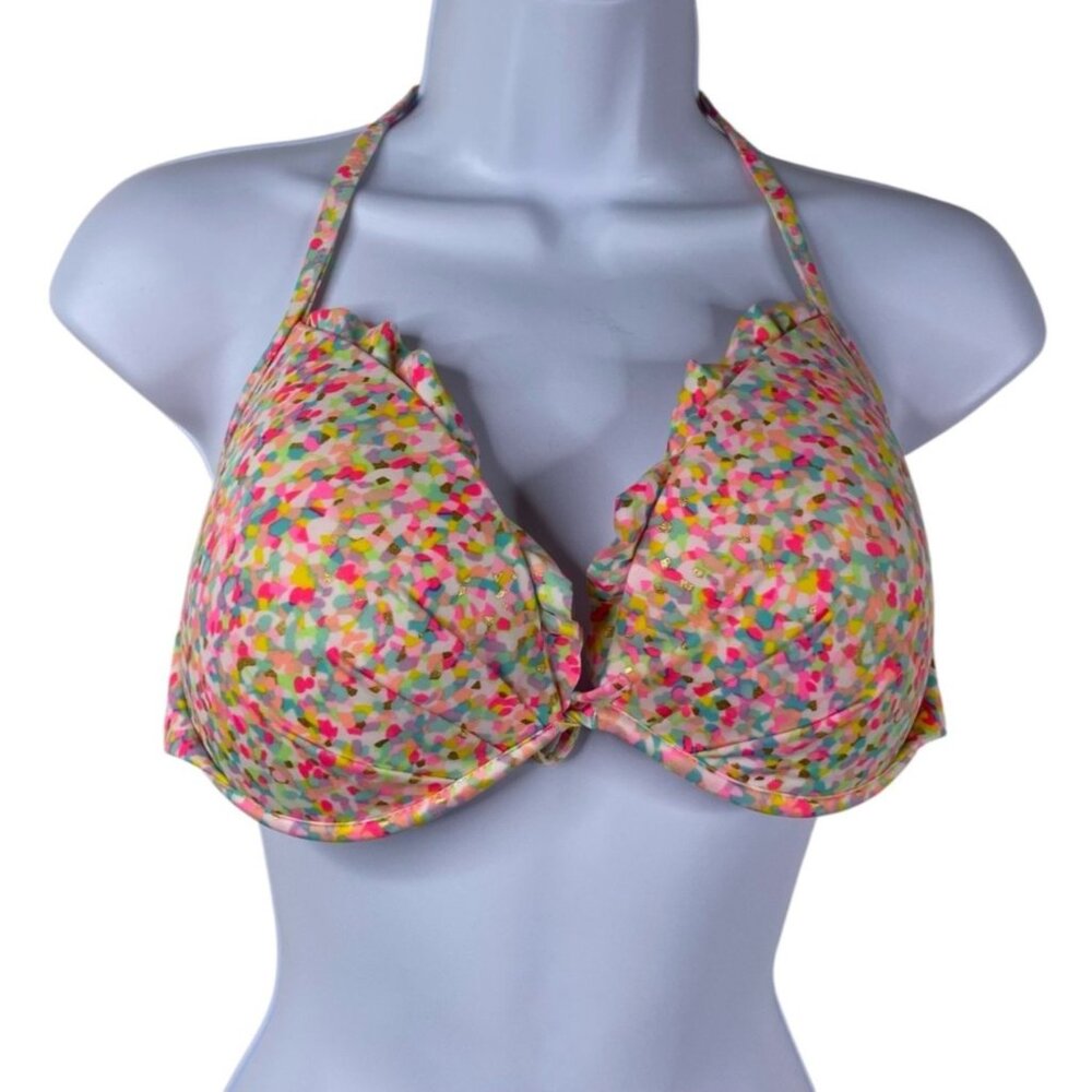 Victoria's Secret Beach Sexy Underwire Fabulous Ruffle Halter Bikini Top 34 DD
